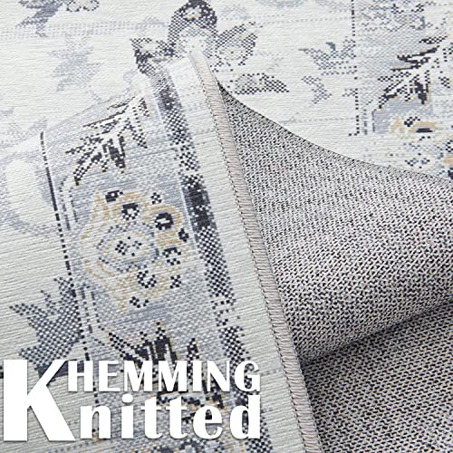 Jinchan Runner Rug 2X6 Hallway Vintage Rug Persian Washable Rug Foldable Thin Rug Kitchen Light Grey Floral Print Rug Doormat Indoor Floor Cover Non Slip Bath Mat Bedroom Living Room Dining Room #TOP5