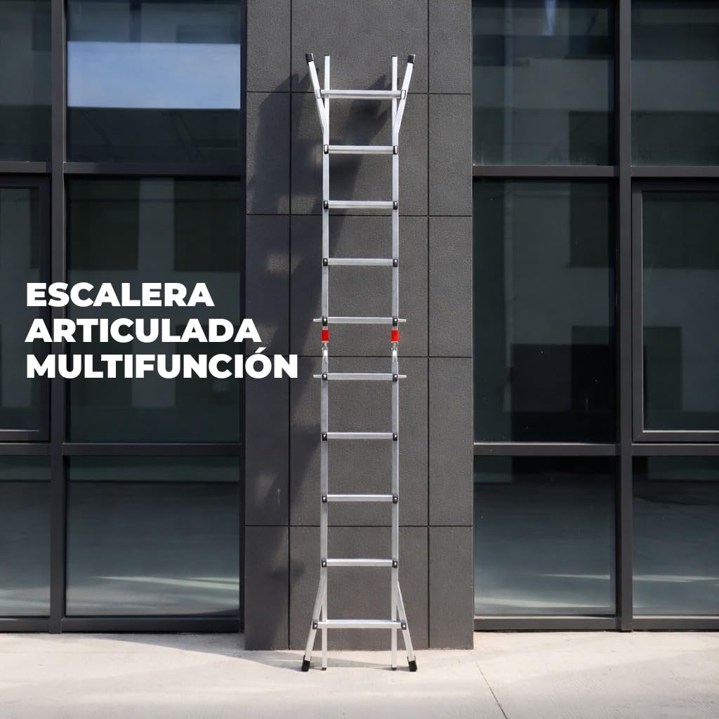 UZIRO Escalera Telescópica Plegable Articulada de Aluminio 4x5, 5,19 M, 150 KG, Gris