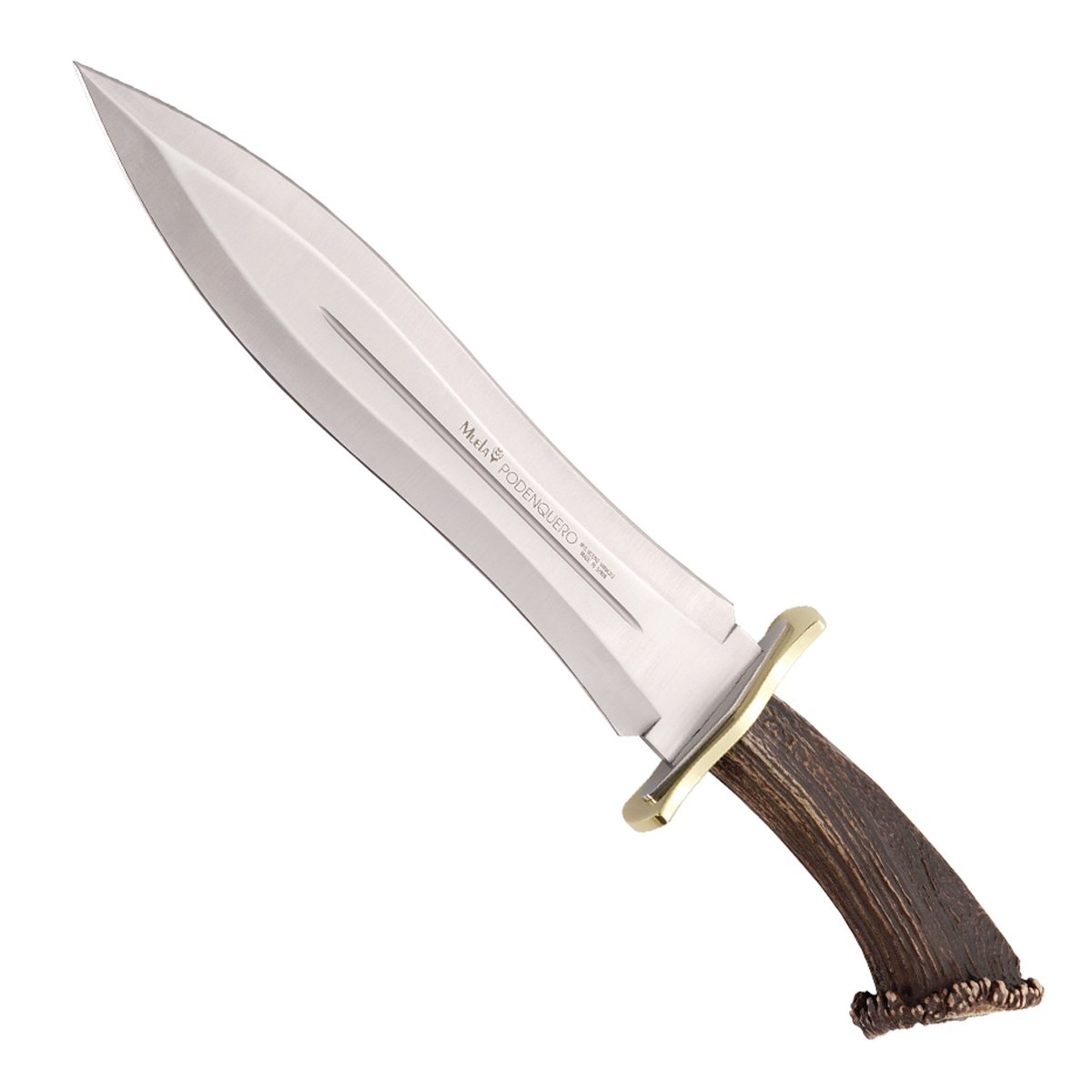 ELECTROPOLIS Cuchillo de Caza Muela Podenquero PODENQUERO-S, puño de asta de Ciervo con Roseta y Acero Inoxidable, Peso 630 Gramos + Tarjeta Multiusos de Regalo.