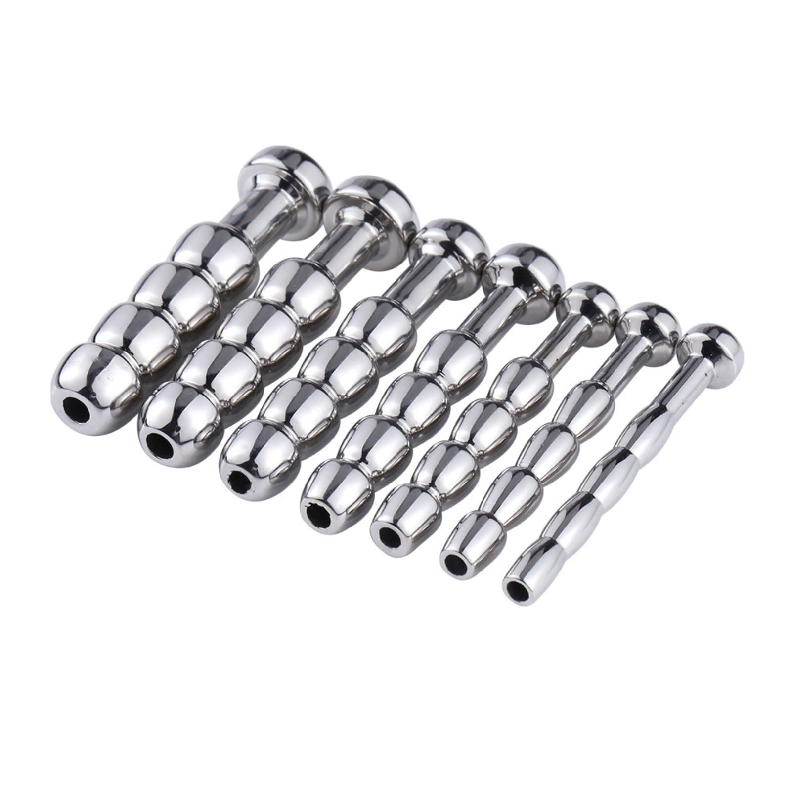 Sonda Uretral Hueca de Metal Masculino de 7 Piezas, Set de Varilla de Entrenamiento Masculino de Acero Inoxidable-ESRB15202