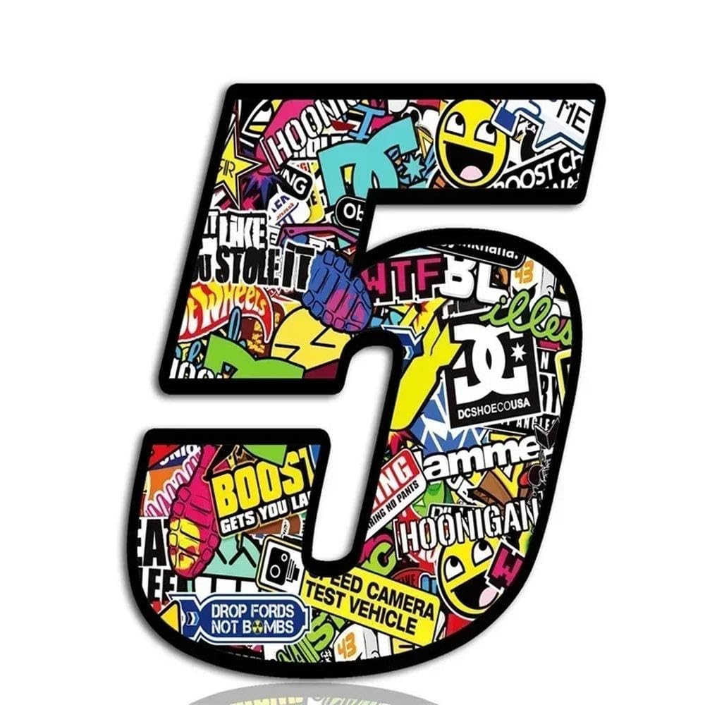 Car Sticker Bomb Skull Decal Number 0123456789(5,Height 5CM)