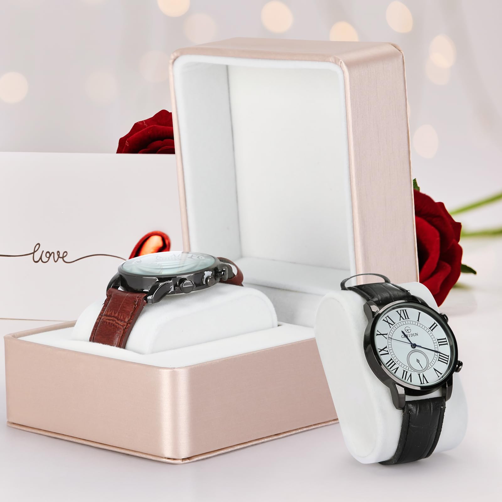 PU Leather Watch Box, Compact Watch Gift Case with Pillow for Women Men, Travel Watch Holder Storage Boxes for Birthdays Anniversary Father's Day Graduations (Gold)