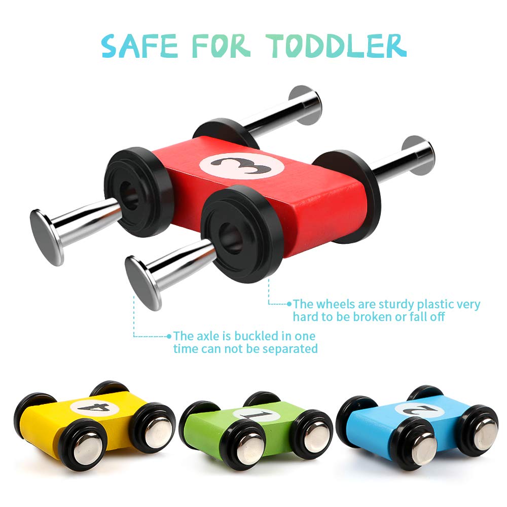Jacootoys Pista Macchinine per Bambini Piccoli, Pista Auto Giocattolo Macchine Corsa, Pista da Corsa in Legno Giochi con 4 Mini Auto