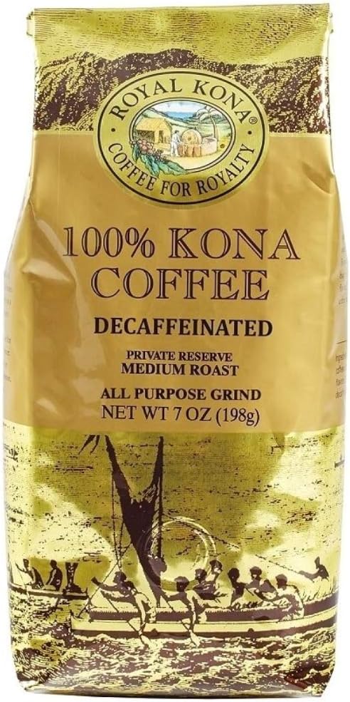 Royal Kona 100% Kona Coffee, Decaf, Medium Roast, Ground, 7 Ounce
