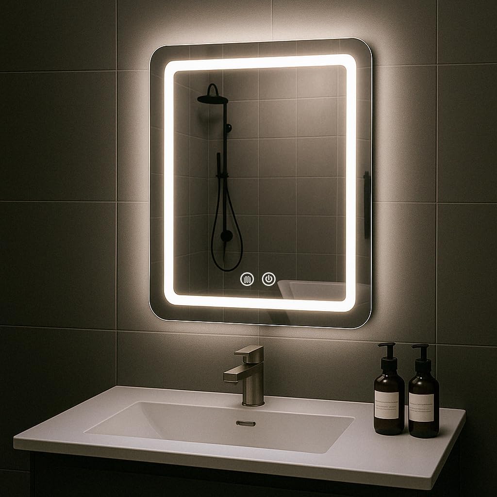 LED Bathroom Mirror, 19x27 in Vanity Mirrors with Backlit Lights for Shaving, Fogless Makeup Mirror Wall Mounted with Demister, Dimmable 3 Color Lighting, IP54, Vertically Only Anti-fog + Dimmable + 3 Colors 19.3"L x 27.2"W