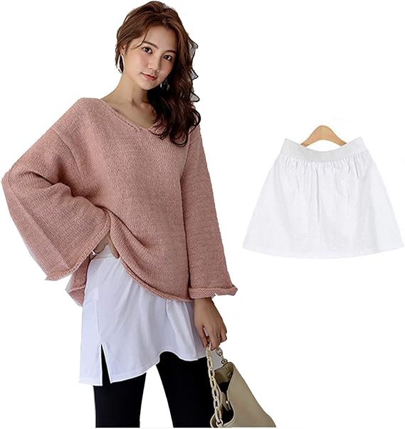 Amazon Co Jp 付け裾レイヤード レディース 体型カバー つけ裾 トップス つけすそ 重ね着風 無地 スリット入り ウエストゴム 服 ファッション小物