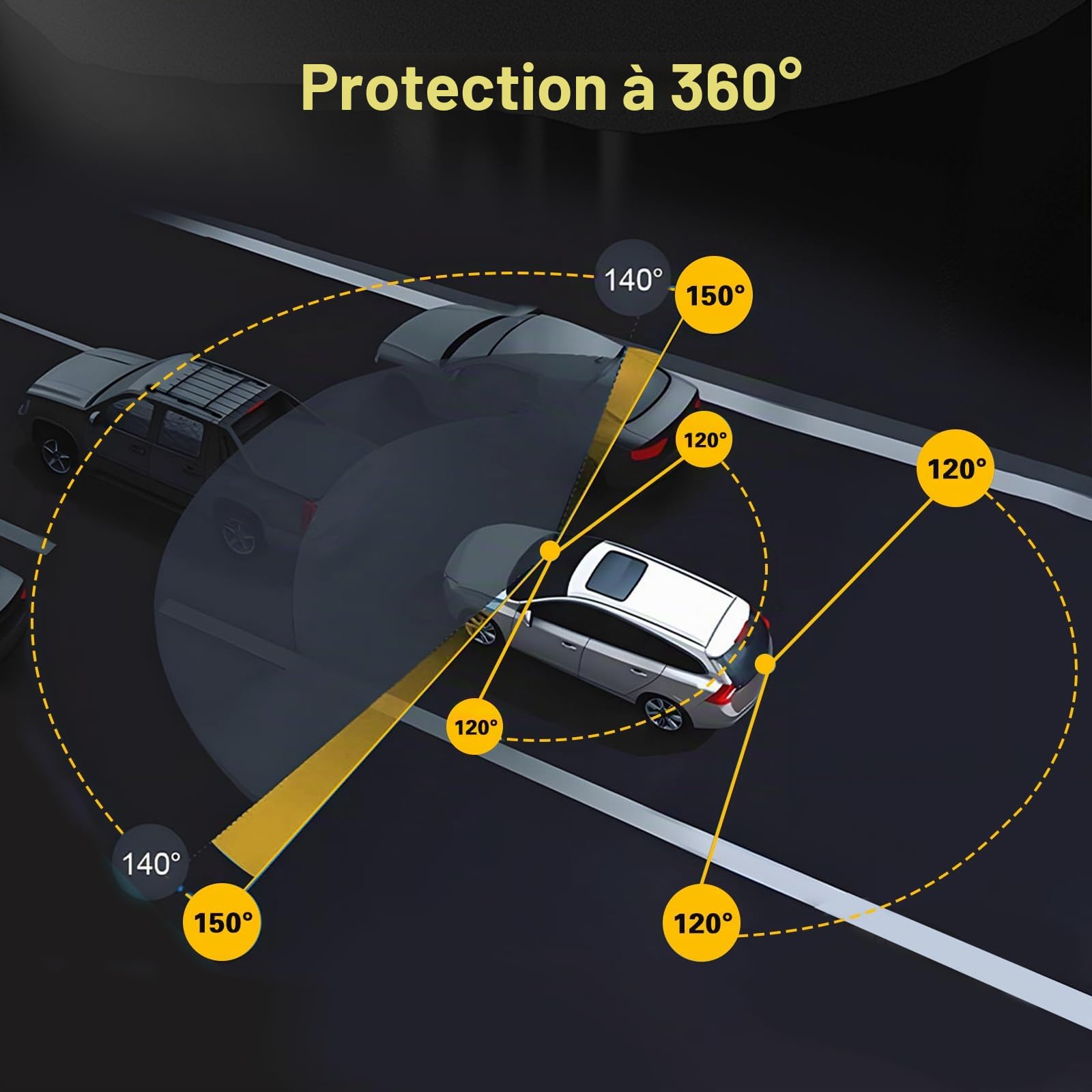 Inefala Full HD 1080P Dash Cam avec caméra de Voiture 360° à Quatre canaux, 2,4 Pouces Screen avec 64GB Memory et 8 IR Night Vision, Travel Recorder et G-Sensor et Parking Monitor