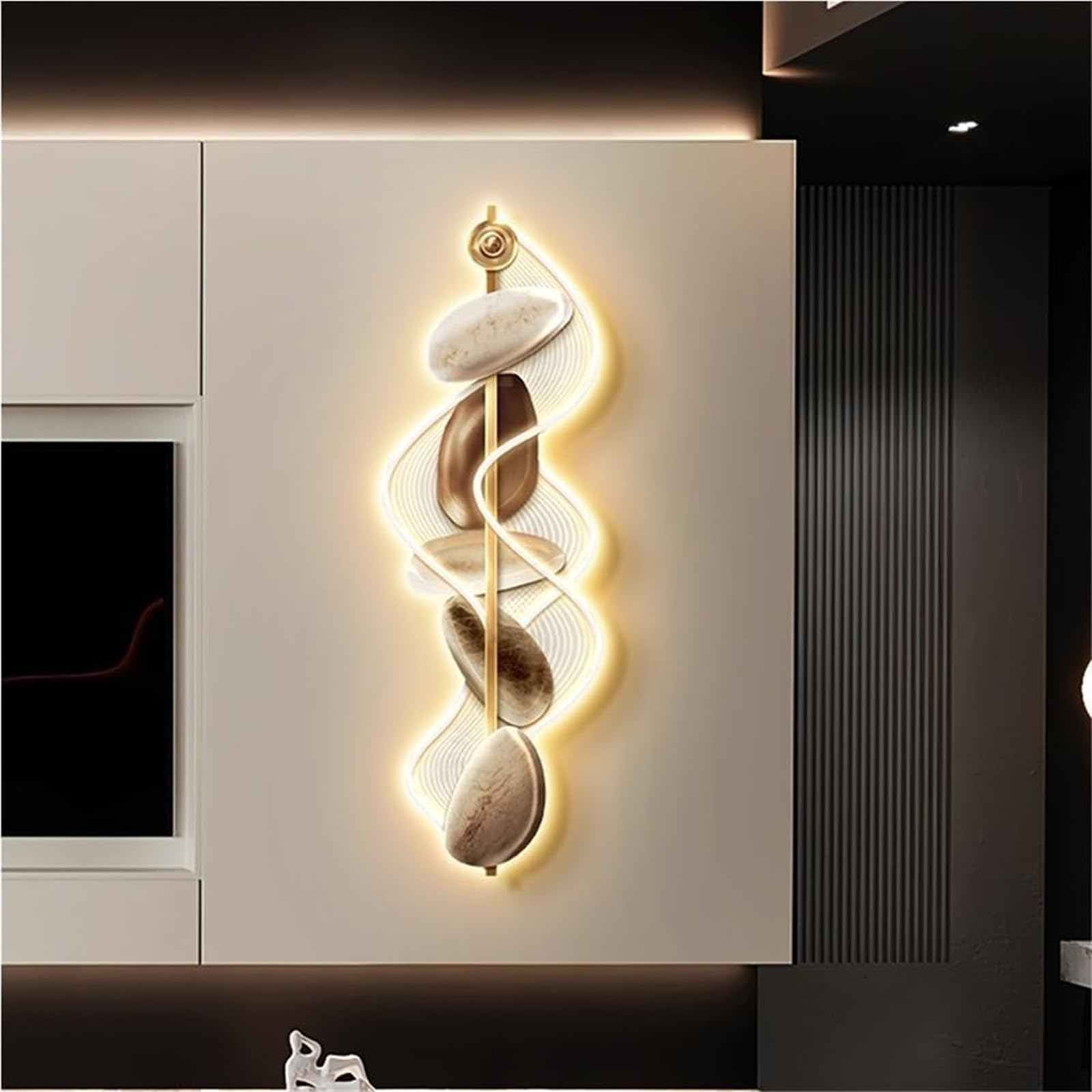 Arte Murale 3D a LED Moderna, Decorazione Scultura da Parete con Luci | Design geometrico 3D, Illuminazione LED calda, Installazione rapida, Arredo casa(D,47.2IN*15.7IN_LED+REMOTE)