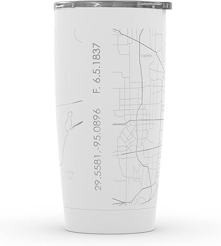 Vista 252 de Well Told Vaso de café aislado con diseño de mapa de Nueva York grabado, taza de acero inoxidable grabada (20 onzas, negro) con aislamiento de mapa