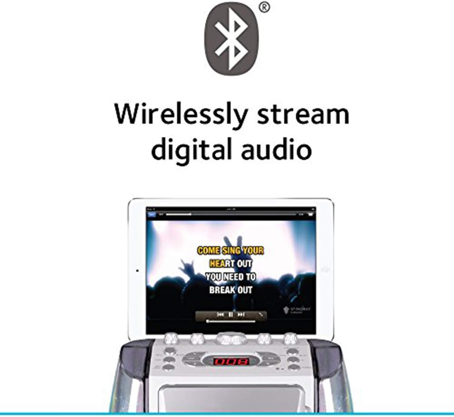 Graphic indicating wireless streaming via Bluetooth