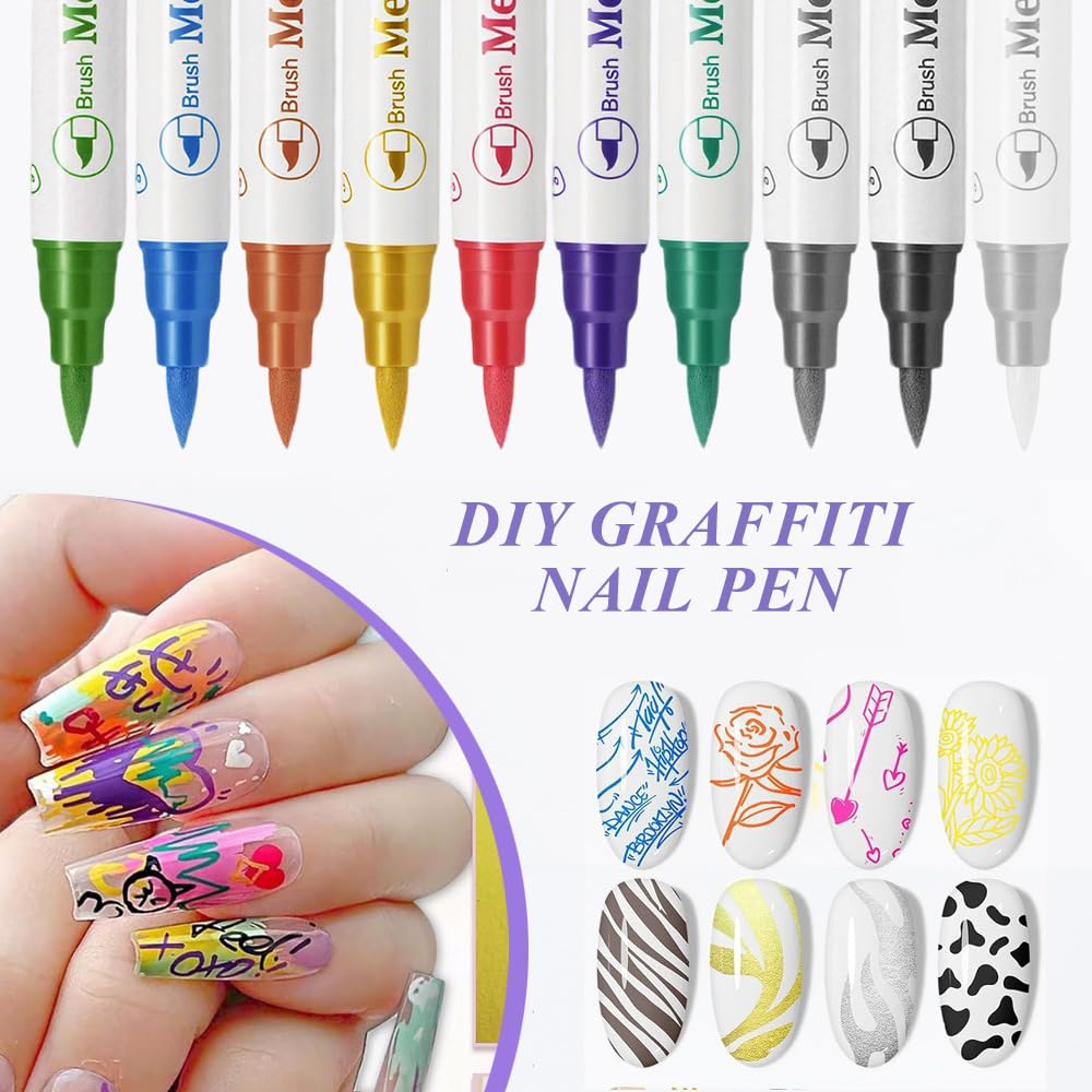 10 colori Penne Per Nail Art Punta, 3D Nail Art Pen, Adatto per il design di nail art fai-da-te, per dipingere e per l'artigianato