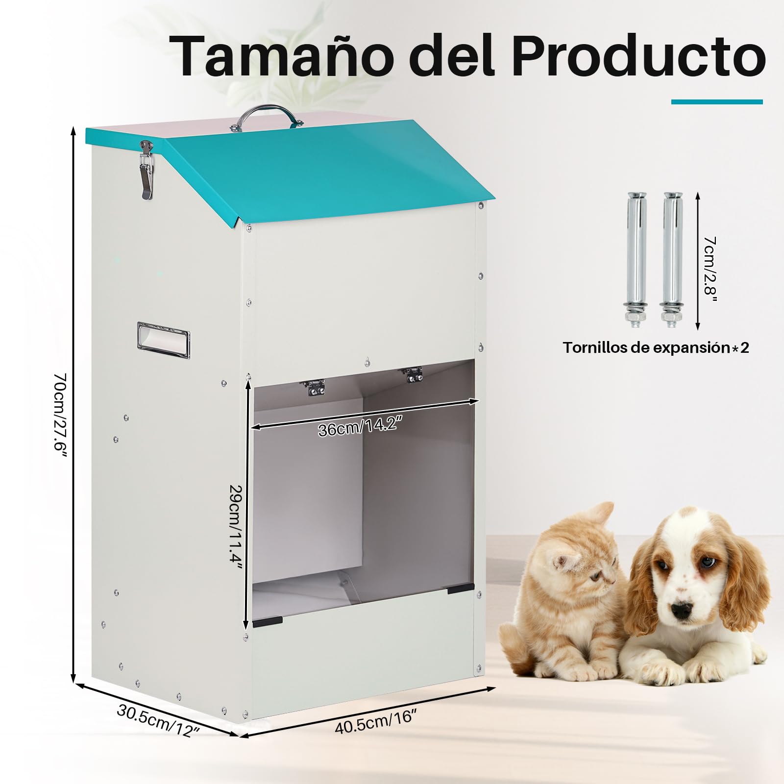 Alimentador automático para Grandes Perros de 50 lbs, alimentador automático Exterior, Distribuidor de Alimentos para Grandes Perros, alimentador de Gravedad galvanizado de Gran Capacidad para