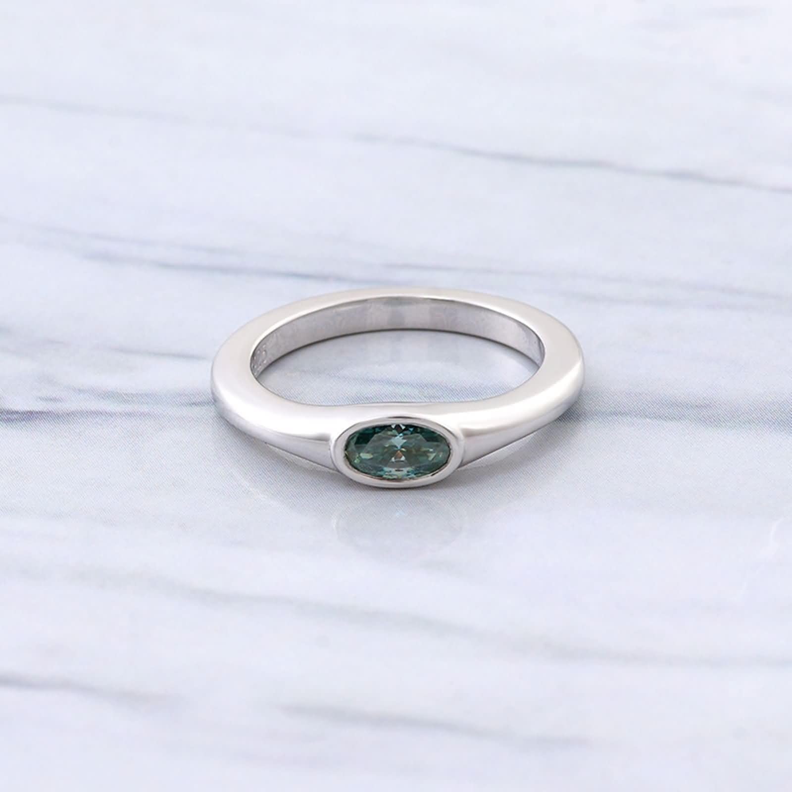 Anillos de Oro Blanco Mujer 9 Kilates / 14 Kilates / 18 Kilates Boda, Oval Solitario con Moissanita, Anillos Alianza Mujer Plata Verde