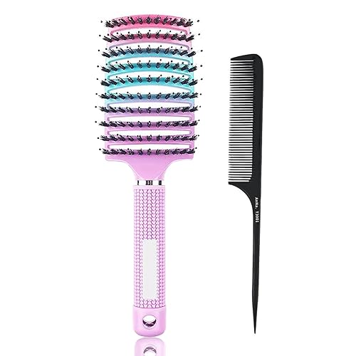 Miniatura 1 de Beikalian Cepillo desenredante para cabello húmedo, cepillo desenredante para cabello rizado, grueso, liso, cepillo de cerdas de jabalí, cepillos