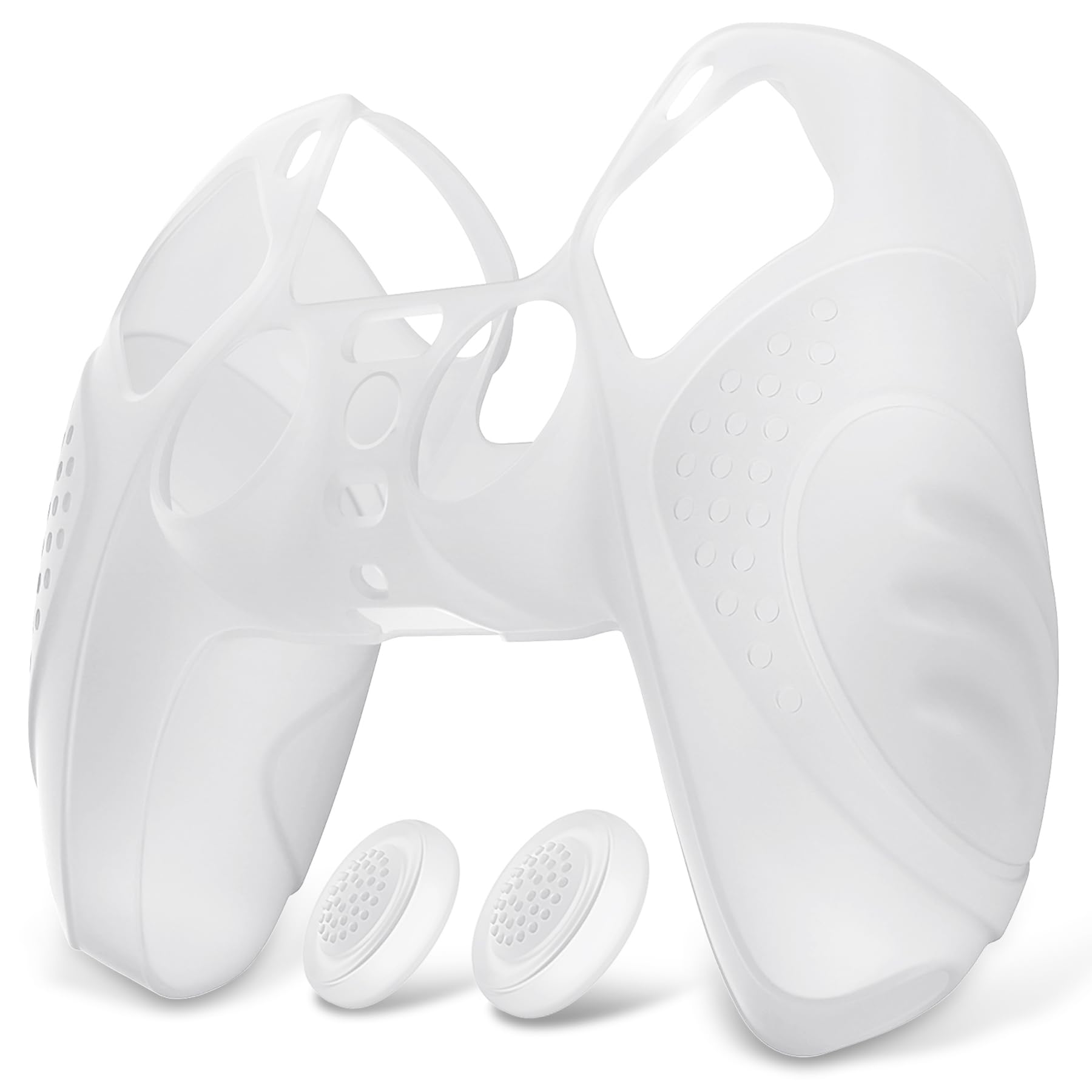 eXtremeRate PlayVital Funda de Silicona para ps5 Mando - Carcasa Protectora Suave y Antideslizante con 2 Tapas de Joystick, Compatible con DualSense, Accesorio para ps5 (Edición Guardian-Blanco Claro)