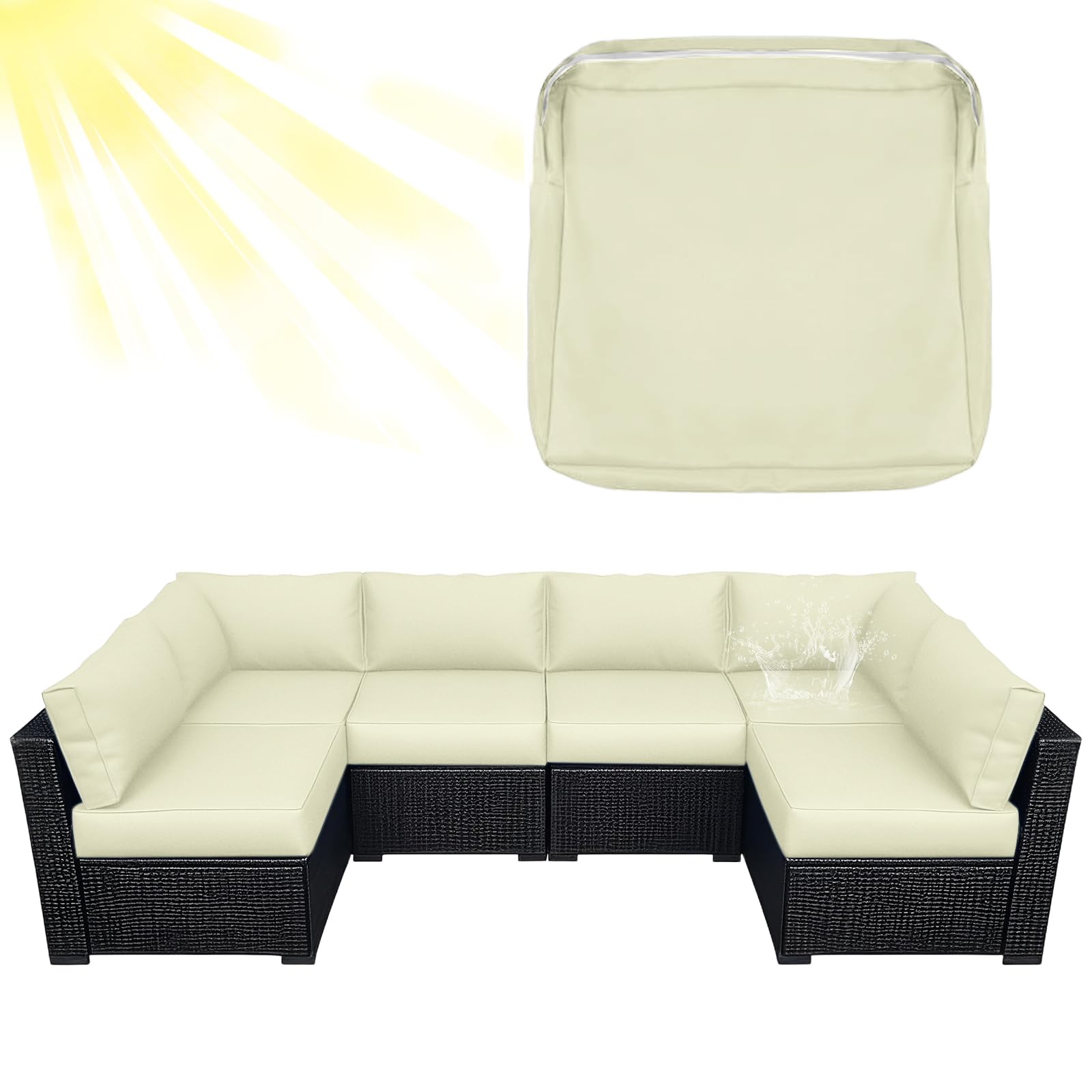 ZYBSLCSY Waterproof Replacement Cushions Slipcover for Outdoor Furniture Protector, Non-Slip Patio Chair Seat Cushion Cover with Zip, Garden Rattan Couch Cover (Beige,2 pieces 50×55×10cm) — image 1