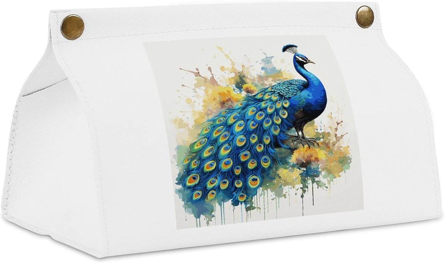 Decorative PU Tissue Paper Holder Peacock Watercolor Painting Printed Tissue Box Cover Napkin Tissues Organizer Home Decor for Bathroom Night Stands Desk Car Dining Table