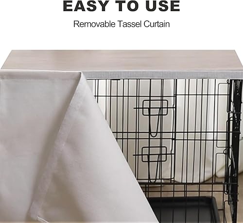 Miniatura 4 de Cubierta de Jaula para Perros de Madera para Jaulas de 48, 42, 36, 24 pulgadas, Cubierta de Mesa para Jaula de Perros con Cortina de Borlas,