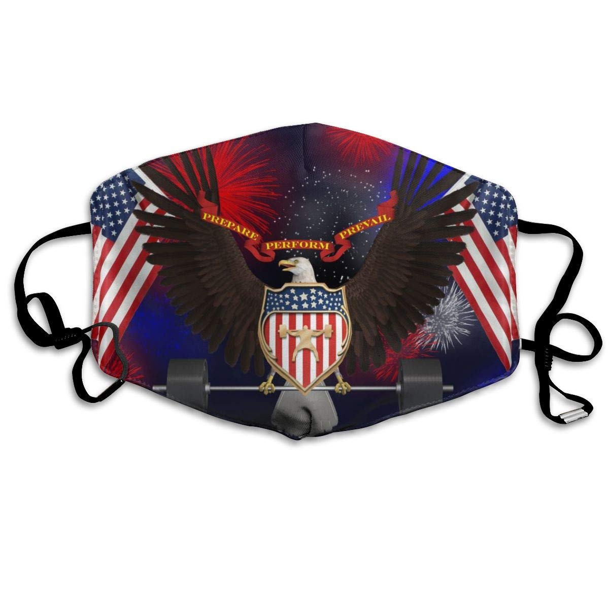 NiYoung Comfortable Face Mouth Cover for Men Women, Washeable Reusable Anti Dust Face M-A-SKS Cover with Ear Loops, Bald Eagle Barbell American Flag USA Patriotic