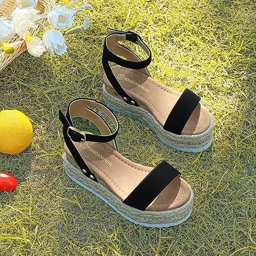 Image of PANDANINJIA Girls Sandals Wedge Platform Espadrille Open Toe Summer Little Big Kid Flower Girl Heels Dress Shoes