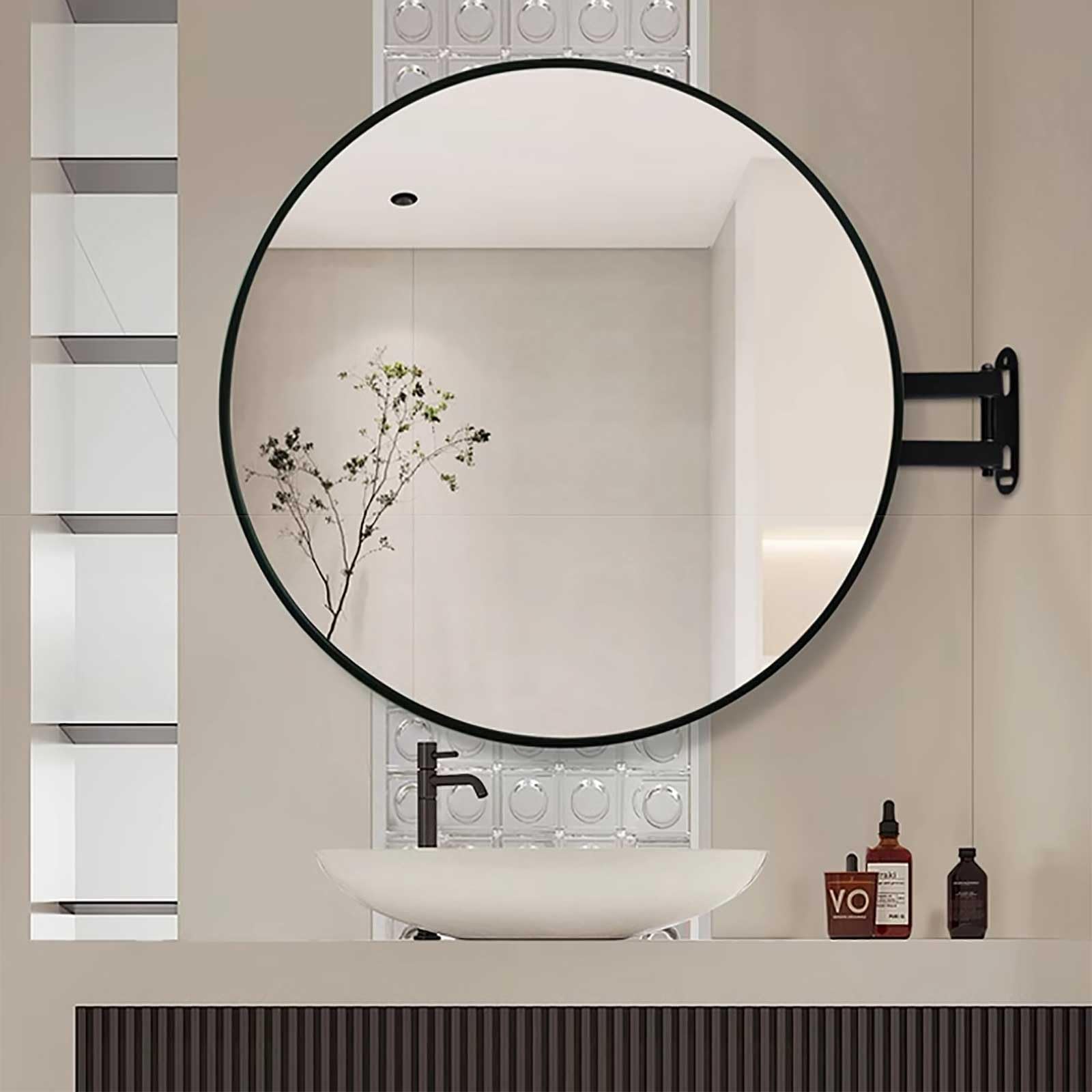 Miroir de salle de bain pliable incassable à fixer au mur pour petites pièces, idéal pour salle de bain, chambre à coucher et décoration d'intérieur (70 x 70 cm)