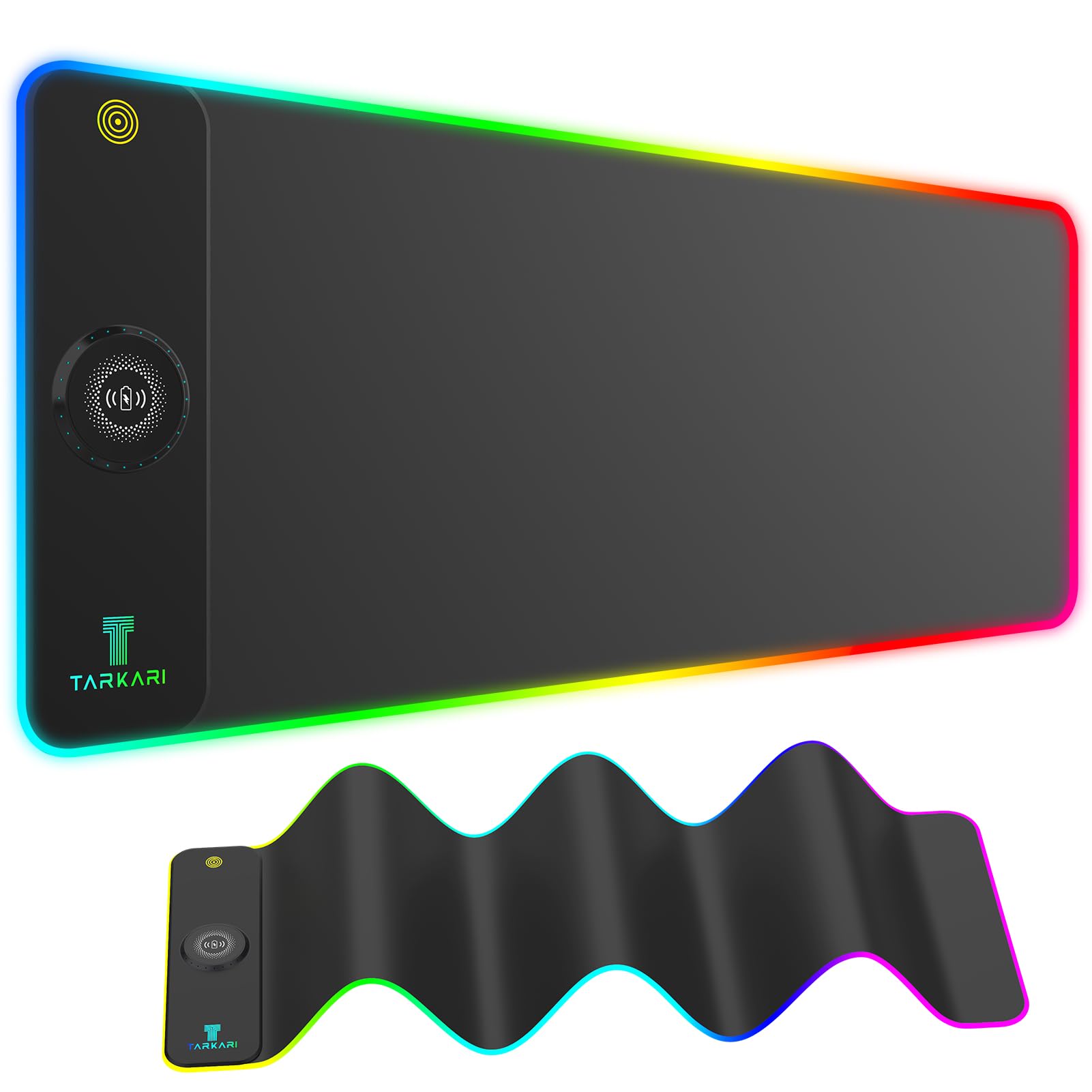 Tappetino per mouse RGB con ricarica wireless, grande tappetino per mouse da gioco a LED, 800 x 300 x 4 mm, 15 modalità di illuminazione, impermeabile, base in gomma antiscivolo, tappetino per