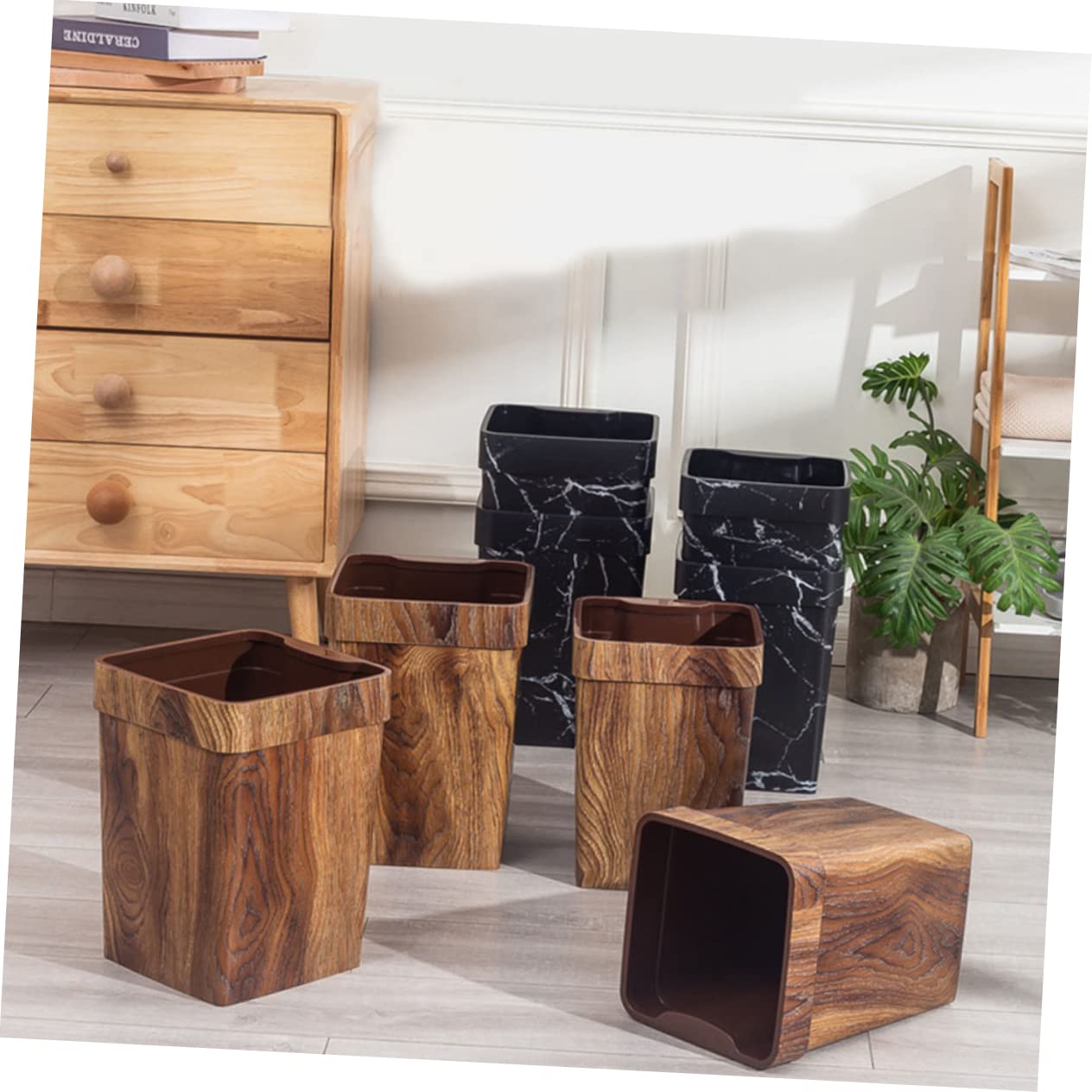 Cabilock Cestino Carta 13l Plastico Effetto Venatura Legno Coffee | Uso Quotidiano, Stile Semplice e Moderno, Design da Ufficio Finitura Naturale