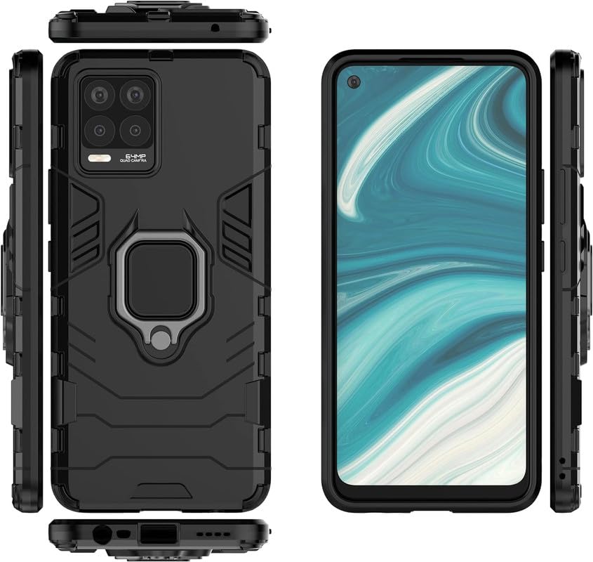 Image of OneLike 360 Shockproof Slim Drop Full Body Protection Robot Ring Phone Back Cover for Realme 8 4G - Black