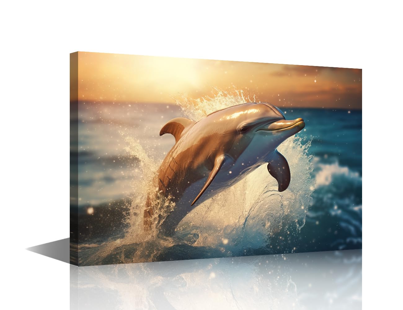 TISHIRON Large Size Canvas Wall Art For Living Room Sunset Ocean Of The Sea Wall Pictures Modern Zoo and Aquarium Print Dolphins Wall Paintings Ready To Hang Home Decor 1 Piece (24" Wx36 H) — image 1