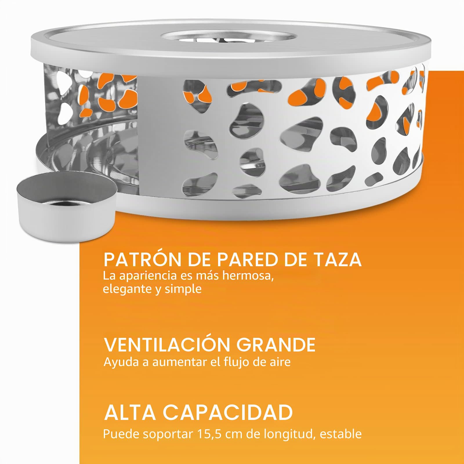 Uootach Calentador de Tetera de Acero Inoxidable con Portavelas, Calentador de Té Calentador de café, Calentador de Base Redonda con candelabro, Ahuecar Aislamiento, Apto para teteras y cafeteras