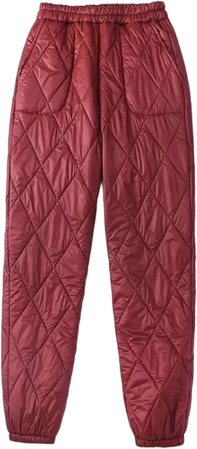 Women's Winter Ultra Light Windproof Quilted Snow Pants Elastic High Waist Trousers