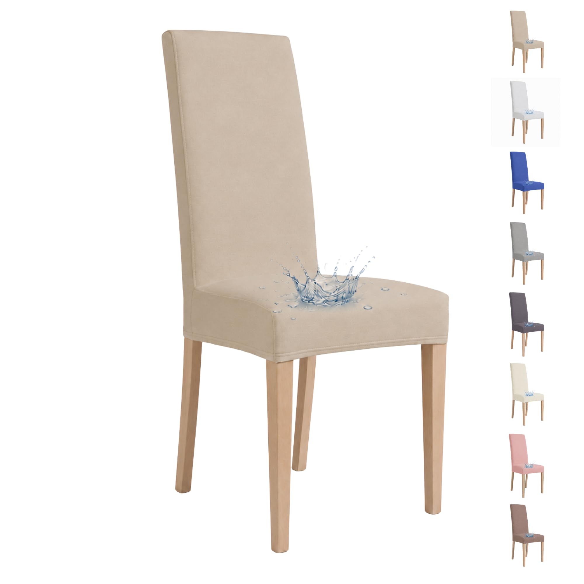 VKZ Coprisedia Impermeabile Elasticizzato per Sedia con Schienale Alto, Rivestimento Protettivo Antimacchia in Poliestere, Antiscivolo e Lavabile, per Sala da Pranzo-Beige Set da 4 pezzi