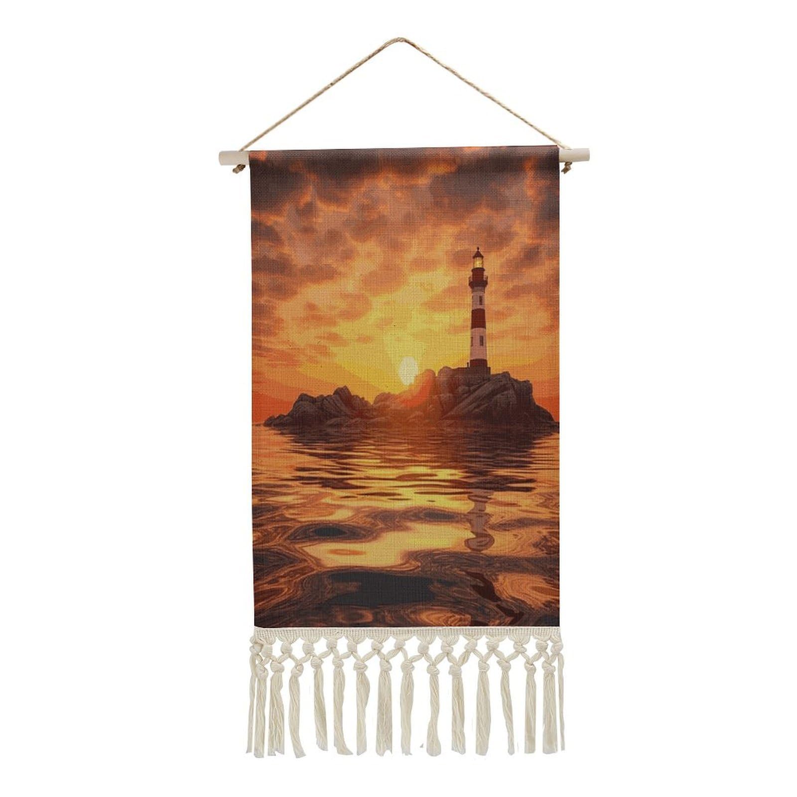 Adfgyerh Style Sea Lighthouse In Sunset Tapestry With Tassels Cotton And Linen Hanging Posters, Wall Art For Travel Gift, Wall Tapestry For Office Home Decor Bedroom Living Room Decor