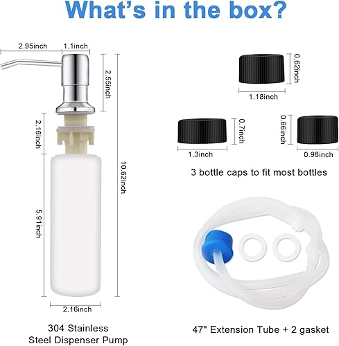 Miniatura 6 de Dispensador de jabón para platos para fregadero de cocina, dispensador de jabón integrado, bomba de jabón de acero inoxidable con tubo de extensión