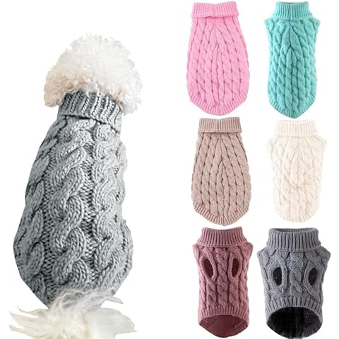 Puppy Dog Small Cat Knitted Pullover Sweater Classic Cable Knit Dog Jumper Coat, Warm Pet Winter Clothes (Medium, Dark pink) Cover