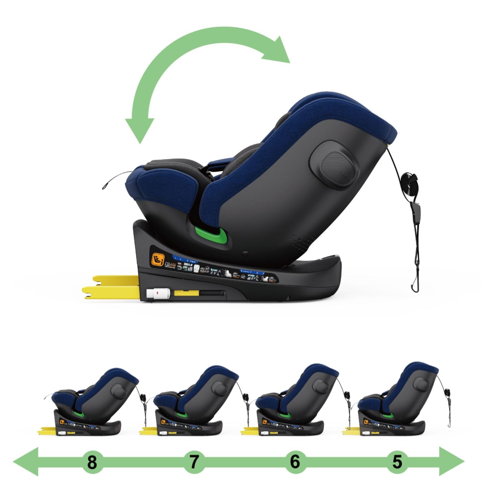 Xomax C013 Kindersitz 360° drehbar mit Isofix, ECE R129, 0-36 kg, verstellbar, neigbar, atmungsaktiver Bezug, 5-Punkt-Gurt, Top Tether, Autokindersitz für Babys & Kinder 0-12 Jahre, Farbe: (Blau)