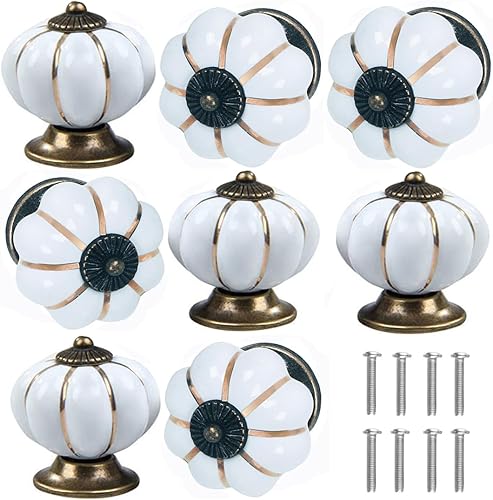 Kelier Pomos de cerámica para gabinete, paquete de 8, manijas de puerta de calabaza elegantes y vintage para cocinacajónarmarioarmario (blanco, 8