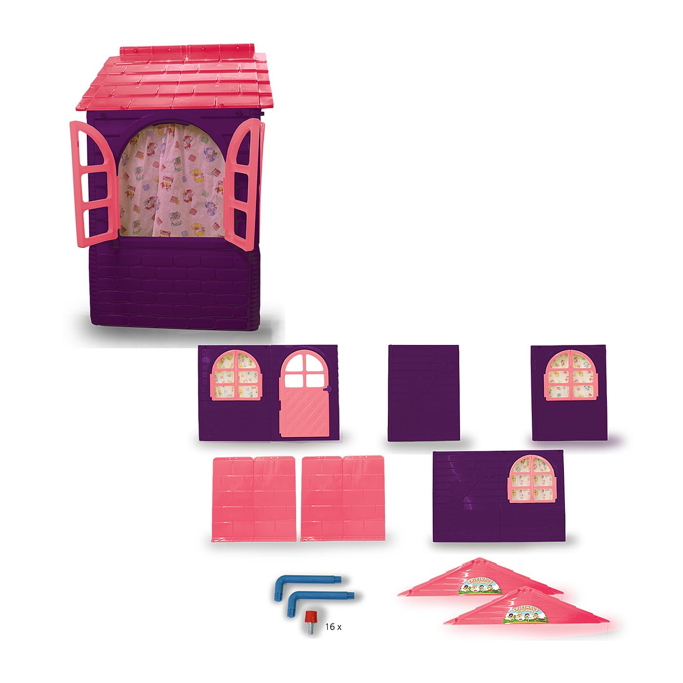 JAMARA Little Home 460498 - Casetta giocattolo in plastica robusta, montaggio stabile, facile da pulire, adatta per interni ed esterni, per porte e finestre si aprono, tende