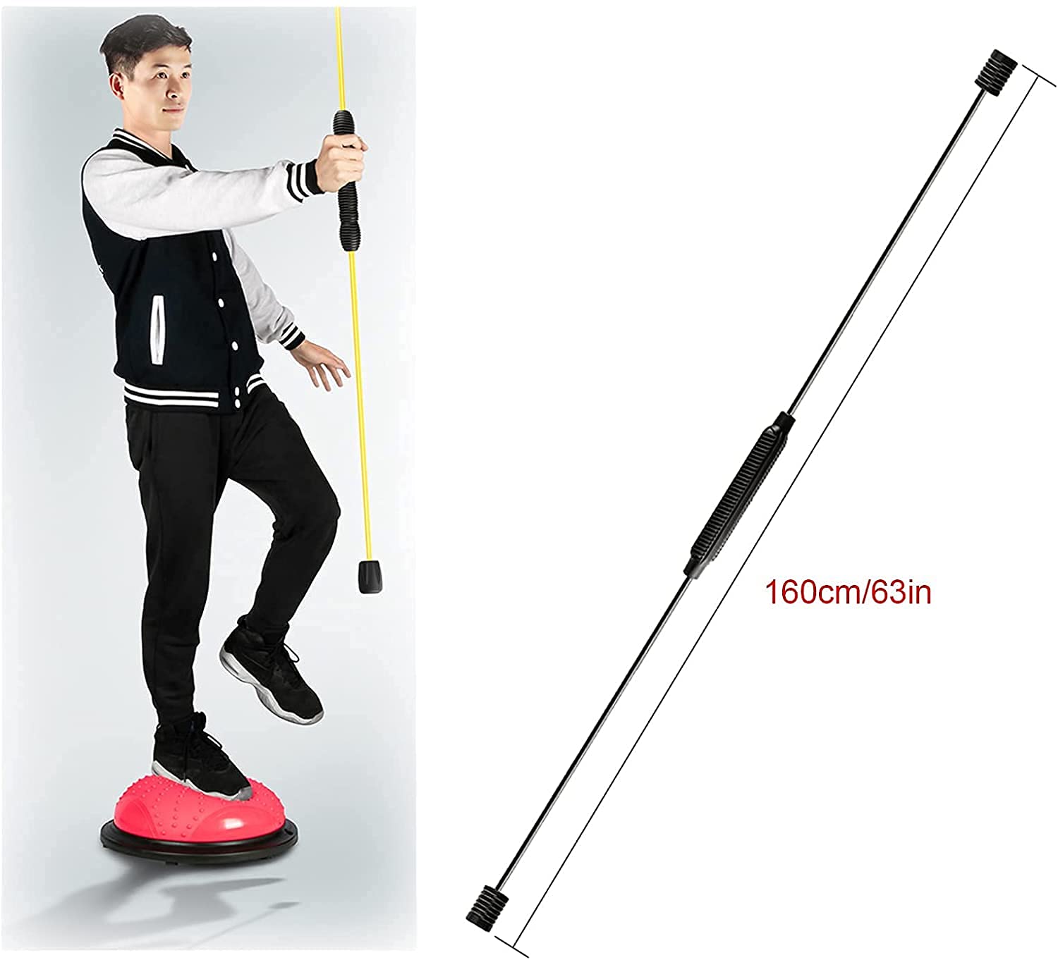 Swing Stick Fitness Asta elastica speciale per il fitness Barra da allenamento rossa ad alta frequenza Barra elastica Barra anti tremore rimovibile per la perdita di peso, brucia grassi, giovani(Color