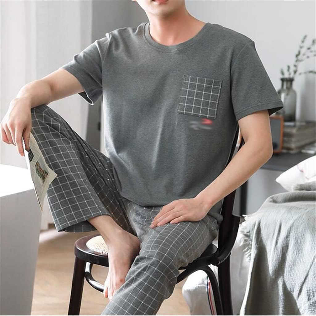 Gray Plaid Trousers Short-sleeved Three-piece Men's Pajamas Home Clothes Thin