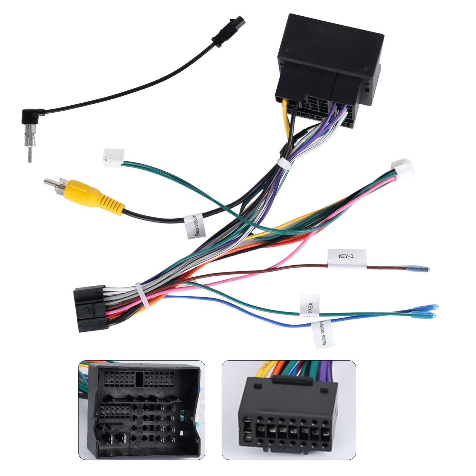 CAMECHO Cavo Adattatore ISO a 52 PIN per VW/Golf/Passat/Touareg/Polo/Touareg/Skoda/Seat con Antenna Radio, cavo di Controllo del Volante e cavo di Controllo della Retromarcia