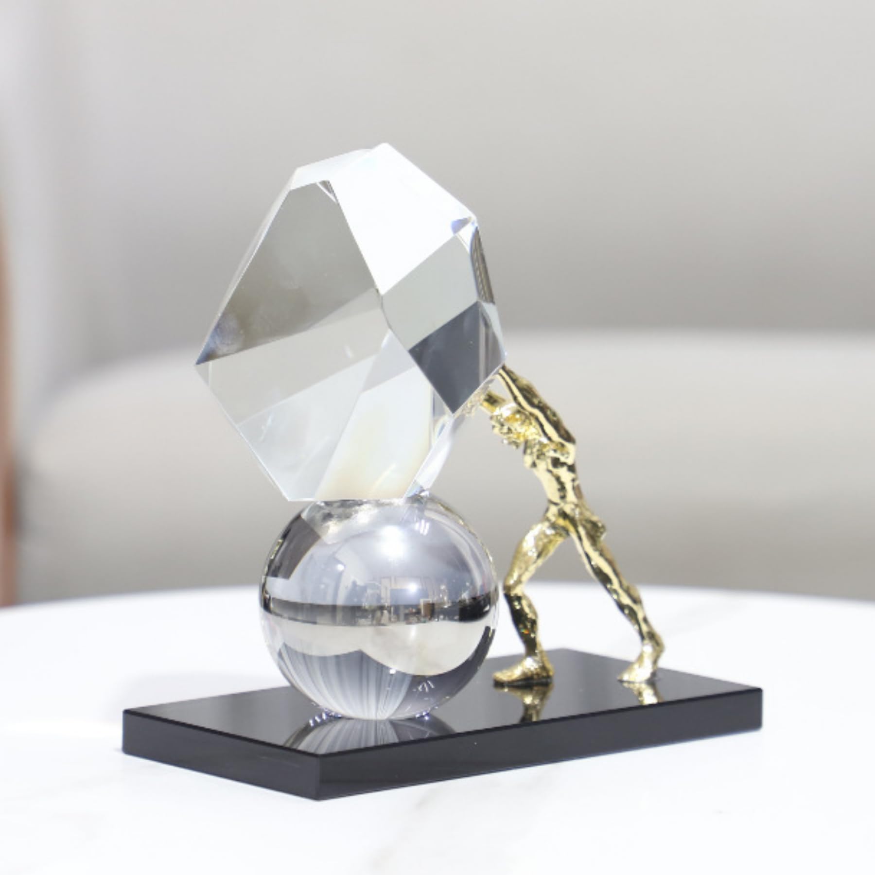 Aottsd Crystal Metal Atlas Geometric Sculpture Home Office Art Decor 13In