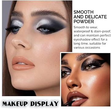 9 Colors Silver Gray Glitter Eyeshadow Palette, Black Smokey Grey and Silver White Sparkle Glitter Shimmer Shiny Eye Shadow Palette Makeup kit for older Women, High Pigment Waterproof eyeshadow