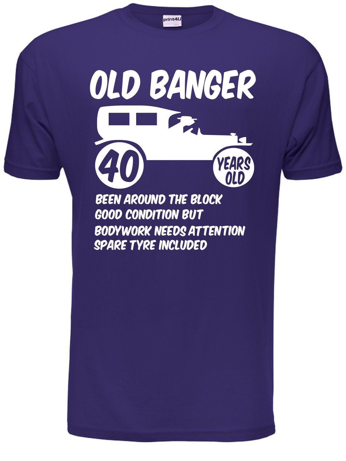 Print4u Men's Purple 40Th/Forty Age 40 Birthday T-Shirt Old Banger Unisex Large