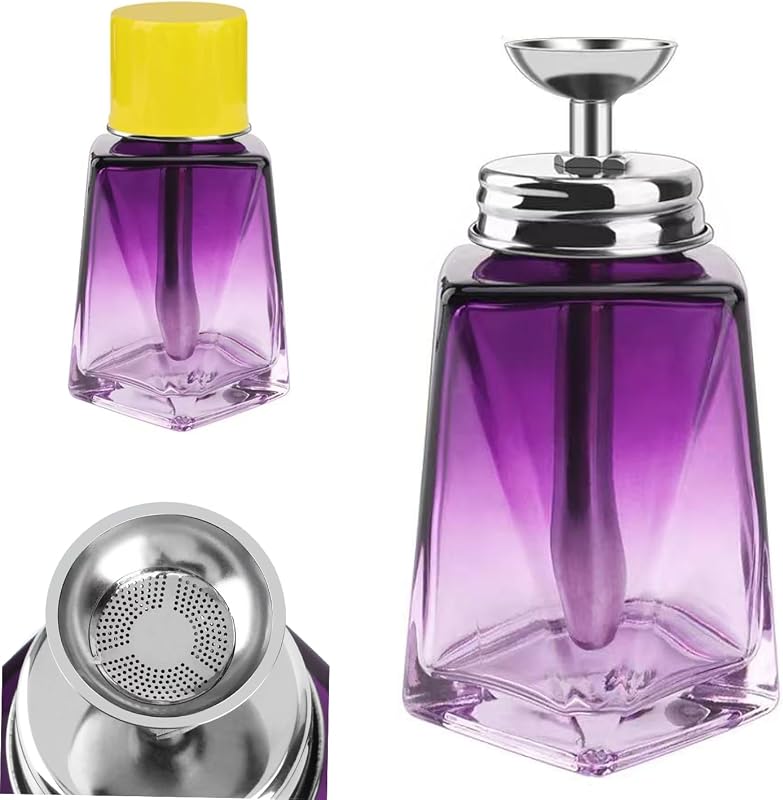 Frasco recarregável oval Misforu de vidro com bomba de pressão e tampa, 150 mL, roxo
