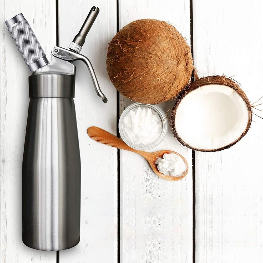 WYWY Siphon Chantilly,Pailles à crème en Acier Inoxydable 304 de 500 ML avec 3 Embouts de tuyauterie et 1 Pinceau, Dessert pour gâteau au café