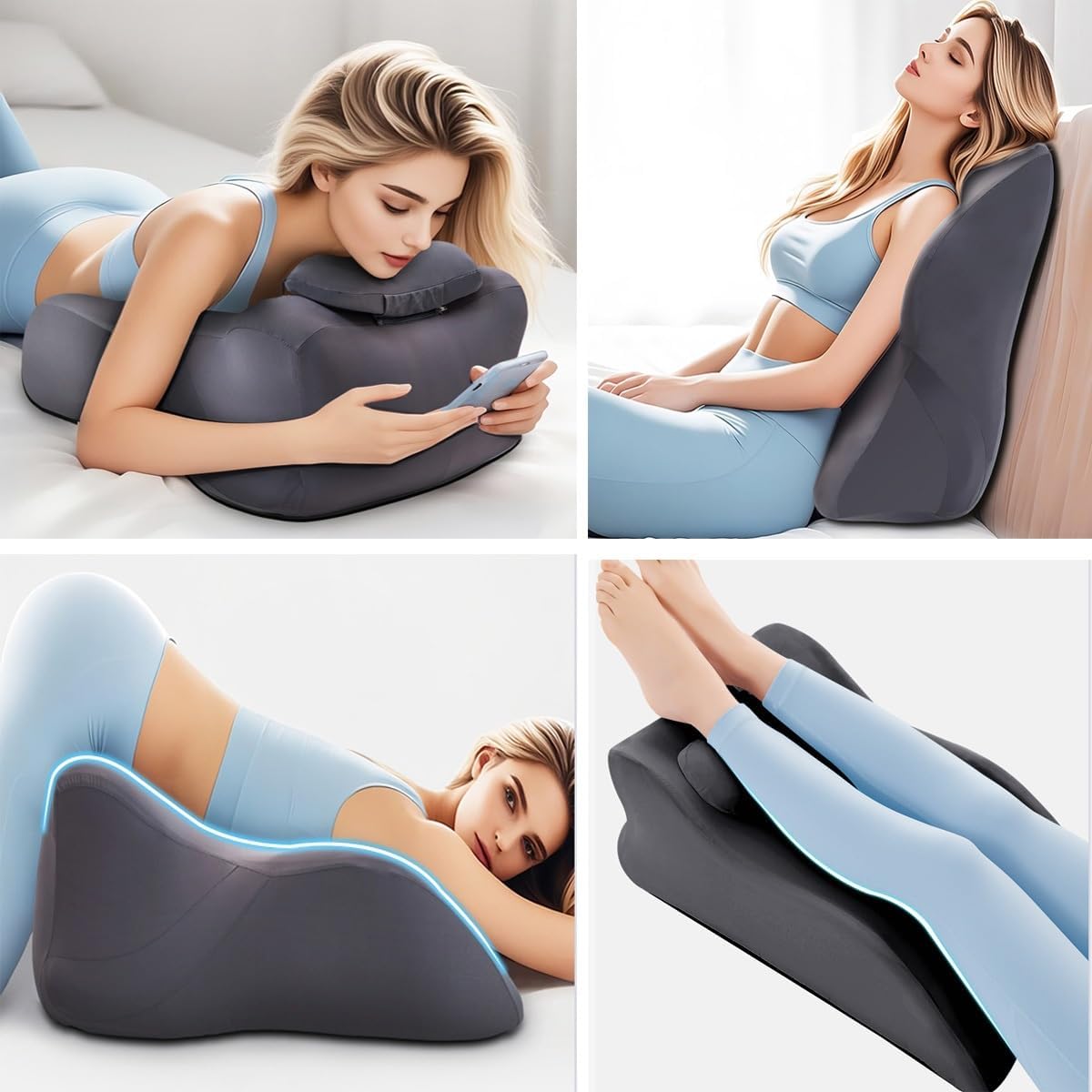 Memory Foam Wedge Reading Pillow for Bed, Sweet Spot Pillow, Pillows for Couples, Butt Cushion Deep Support for Intimate Postures, Removable Washable Cover(Light Gray)