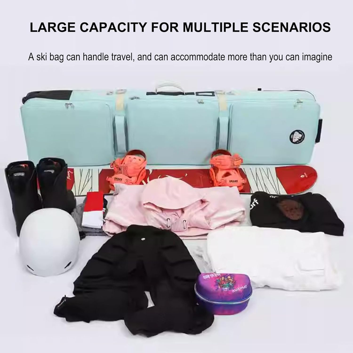 Roller Snowboard Bag with Wheels Waterproof Snowboard Bag with Wheels Heavy Duty Padded Ski Bags Padded 3 Outside Bags for Air Travel