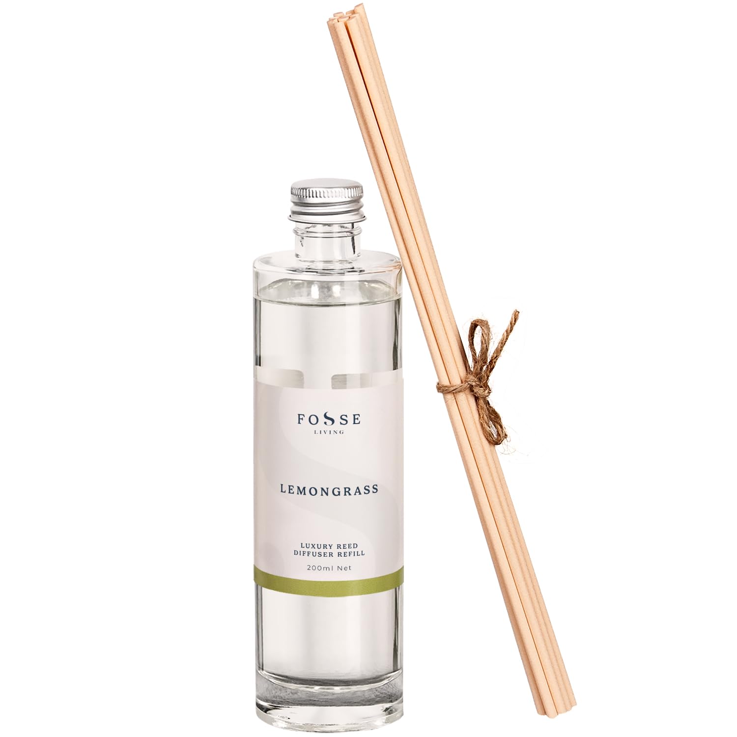 Lemongrass Reed Diffuser Refill 200ml + 10 Reeds | Zingy & Energising | Vegan & Paraben Free | Handmade in UK - Fosse Living
