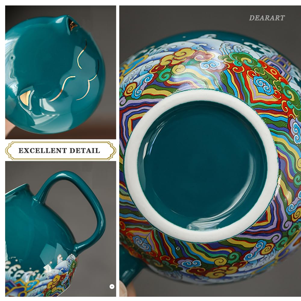 DEARART niedliche Teetasse im Katzenstil, tragbares Set, Teetasse mit 300 ml Fassungsvermögen, exquisite Musterverarbeitung, weißes Porzellanmaterial, leicht zu reinigen, grün